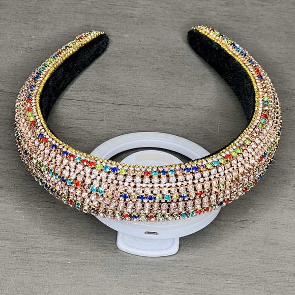 Multicolor Hand Made Individual Set Crystal Soft Padded Headband Hair Accessory - Picture 2 of 9